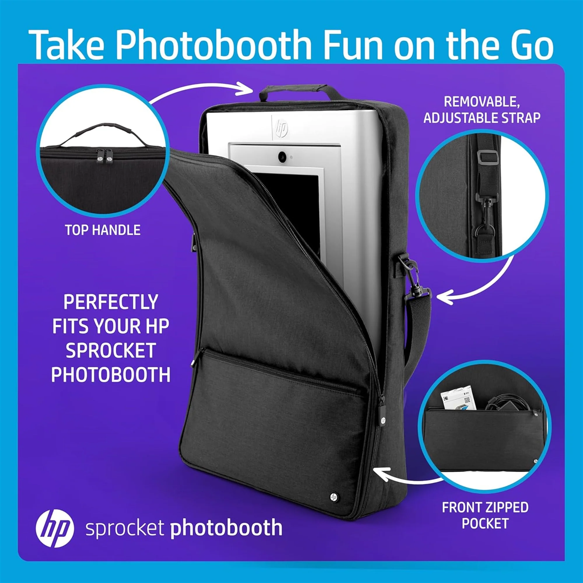 HP Premium Carrying Padded Storage Case w/Removable Shoulder Strap for Sprocket Photobooth (Black) - Image 4