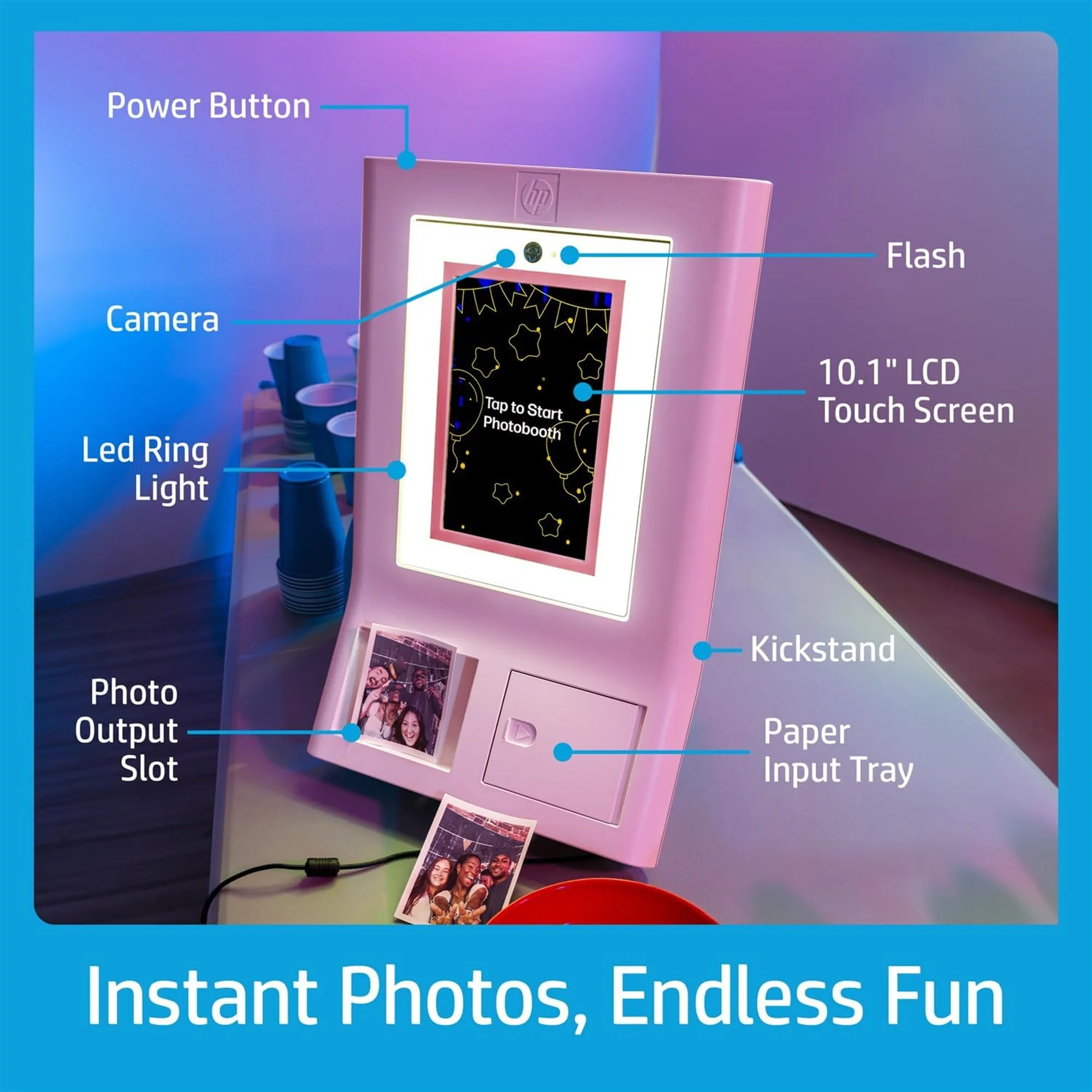 HP Sprocket Photobooth 3x4" Photo Printer (Pink) Bundle w/3.5 x 4.25” Zink Photo Paper (300 Sheets) - Image 2